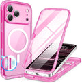 BERFY for iPhone 17 Pro Max Case, Compatible with MagSafe, Built-in Glass Screen Protector, Camera Protection, Shockproof Full Body Phone case 6.9", Clear Bright Pink
