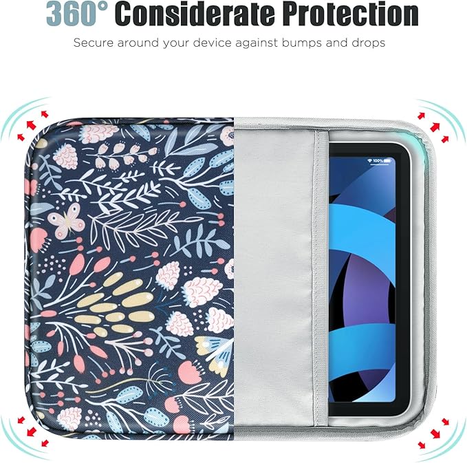 TiMOVO 9-11" Tablet Sleeve Bag for iPad 11-inch A16 2025, iPad 10.9"/10.2"| Air 11 Inch/5th/4th Gen. 10.9", Galaxy Tab A9+/A11Plus 11", Protective Bag with Pocket, Colorful Flower