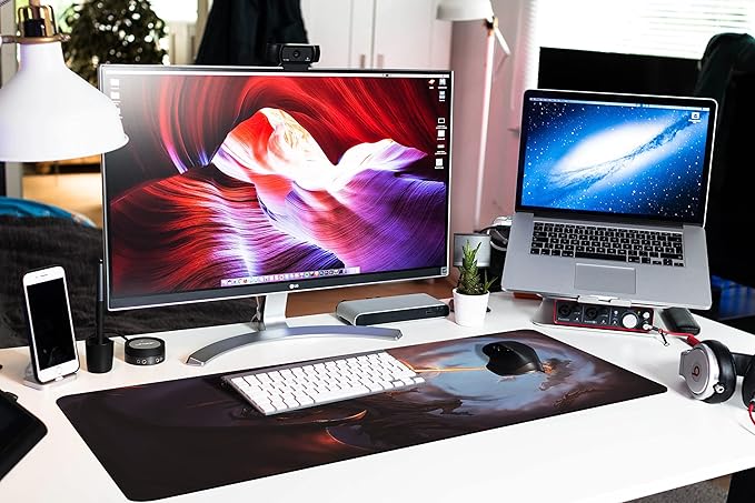 Extended Large Gaming Mouse Pad Cool Dragon Flame XXL Size Keyboard Mouse Mat Desk Pad with Non Slip Rubber Base Stitched Edges Office Decor for Women Girls Men,35.4 x 15.7inch