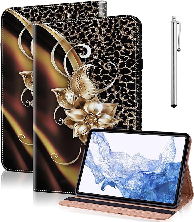 for iPad 10th Generation Case - 10.9 Inch 2022, PU Leather Shockproof Slim Case with Pencil Holder Elastic Strap Cover - Metallic Flower