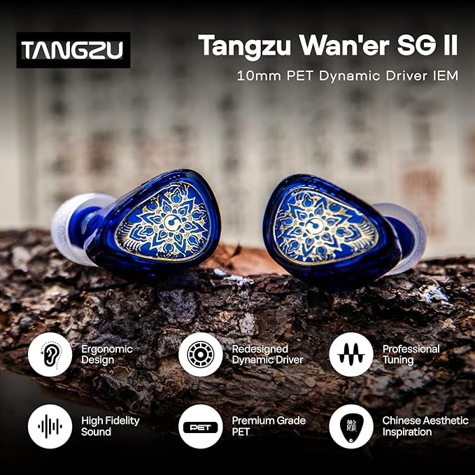 Linsoul TANGZU Wan'er S.G II in Ear Monitor,HiFi Wired Earbuds,10mm Dynamic Driver PET Diaphragm Gaming IEM Earphones with 2Pin Detachable OFC Cable for Audiophile DJ Stage (Clear Blue, 3.5mm Mic)