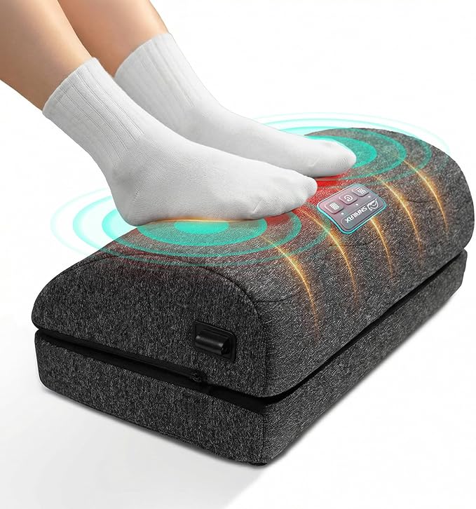 Snailax Heated Foot Rest for Under Desk at Work, Foot Stool with Vibration Massage, 3 Heat Levels, Ergonomic Memory Foam Feet Warmer Heater