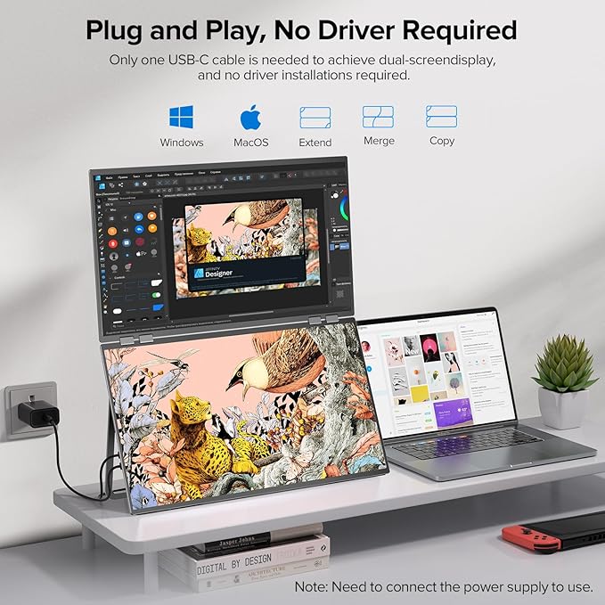 UPERFECT Delta 23.8" 100Hz Portable Dual Monitor for Laptop Screen Extender, 1080P HDR 360° Folding Stacked Triple Monitor with Stand & VESA for Laptop PC Phone Game Console (No Driver Needed)