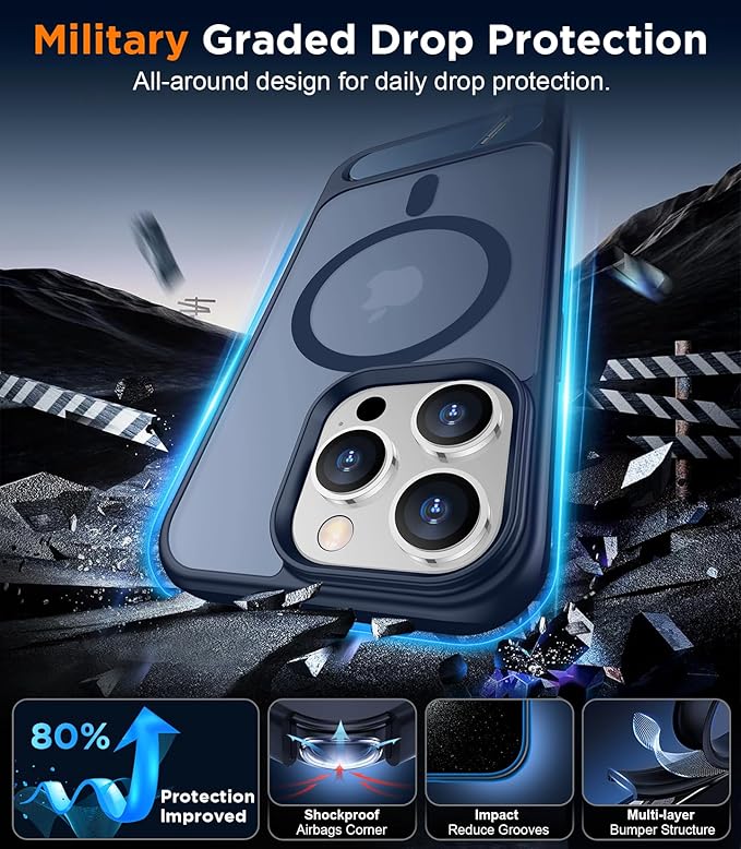 Magnetic Compatible with iPhone 15 Pro Max Case, [Built-in Invisible Kickstand][Compatible with MagSafe] [Military Grade Shockproof] Slim Translucent Matte Phone Case for iPhone 15 Pro Max 6.7"