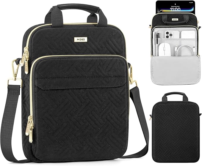 MoKo 13 Inch Puffer Tablet Sleeve Bag for New 13" iPad Air M4 2026 / Pro M5, iPad Pro 12.9" M2&M1, Galaxy Tab S8/S9 Plus 12.4", 360° Edge Protection Puffy Bag with Handle & Shoulder Strap, Black