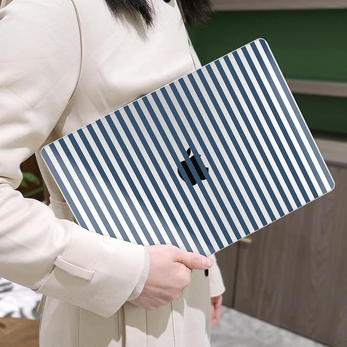 MEEgoodo Case for M5/M4/M3/M2 MacBook Air 15 inch Case 2026 2025 2024 2023, Laptop Shell Fit Model (A3448/A3241/A3114/A2941) for MacBook Air 15.3-inch, Navy Blue Stripes
