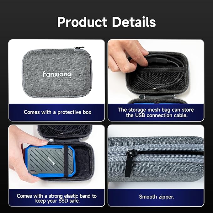 fanxiang Portable External SSD 1TB External Hard Drive, Up to 2000MB/s USB 3.2 Gen2*2, IP68 Water and Dust Resistance, External Solid State Drive Reliable Storage for Gaming, Students, Professionals