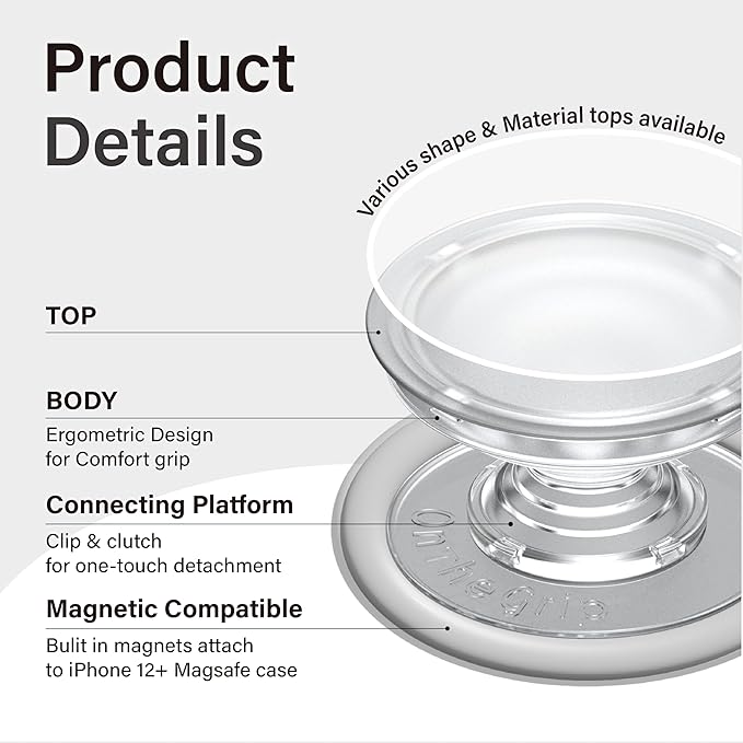 On The Grip Magnetic Phone Grip for MagSafe, Genuine Natural Crystal & Seashell Stone, Swappable Top, Strong Magnet Holder & Kickstand for iPhone 15 14 13 12 Pro Max Plus & MagSafe Cases (Blue Green)