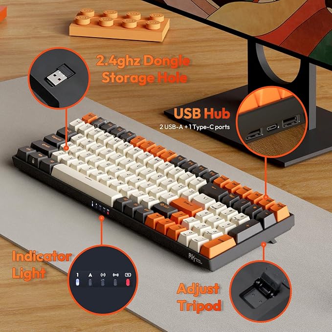 RK ROYAL KLUDGE RK100 Wireless Mechanical Keyboard RGB Backlit Bluetooth5.1/2.4G/Wired 96% Full Size 100-Key Hot Swappable Gaming Keyboard Red Switch Carbon