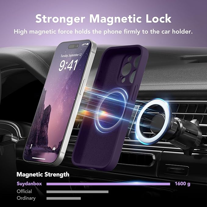 Magnetic for iPhone 15 Pro Max Case, Compatible with MagSafe, [Full Camera Protection][Screen Protector] Silicone Shockproof Protective Phone Case for iPhone 15 Pro Max 6.7", Deep Purple