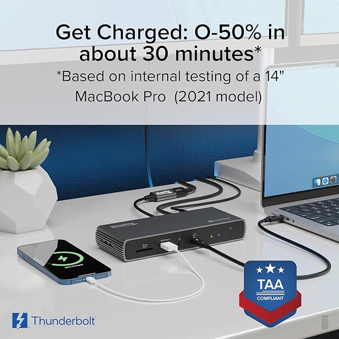 Plugable Thunderbolt 4 Docking Station | TAA-Compliant Dual Monitor Laptop Dock for Mac & Windows | 3X Thunderbolt Ports, USB-C to HDMI Adapter, 100W PD, 2.5Gb Ethernet, 4X USB-A 10Gbps (TBT4-UDX1)