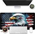 Desk Mat, Bald Eagle American Flag Desk Pad, USA Flag Large Gaming Mouse Pad for Desk, 31.5"x15.7" Extended Big Computer Keyboard Mouse Pad with Non-Slip Base and Stitched Edge