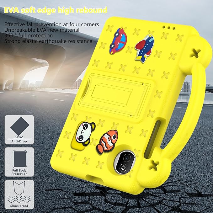 AKABEILA Compatible with Honor Pad X7 8.7 inch 2025 Tablet Case, Kids Friendly Universal Lightweight Shockproof Protective Case with Shoulder Strap & Stand Handle Yellow
