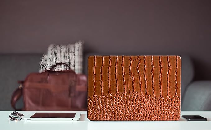 Compatible with Crocodile MacBook Air 13 inch Case 2021 2020 2019 2018 M1 A2337 A2179 A1932, Textured Elegant Luxury Aligator Skin Snakeskin PU Leather Hard Shell & Keyboard Cover, Brown