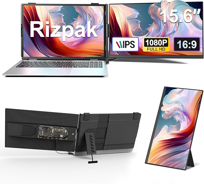 15.6" Laptop Screen Extender, Ultra-Slim FHD 1080P Portable Monitor, Detachable Dual Monitor Travel & Remote Work, Plug and Play for 13"-17.3" Laptops, for Windows/Mac/Android/Chrome