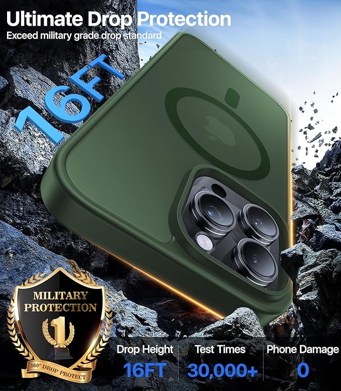 Magnetic for iPhone 16 Pro Max Case[Compatible with MagSafe][Military-Grade Drop Protection][Anti-Yellowing] Shockproof Translucent Matte Cover for iPhone 16 Pro Max Phone Case,Forest Green