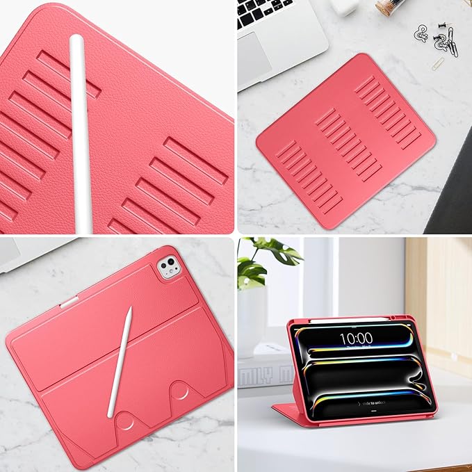 VIKESI Case for iPad iPad Pro 13-inch M5 or M4 Released in 2025 or 2024,Multiple Angles Magnetic Stand Cover,Shockproof Soft Back,Pencil Holder,and Auto Sleep/Wake,Red