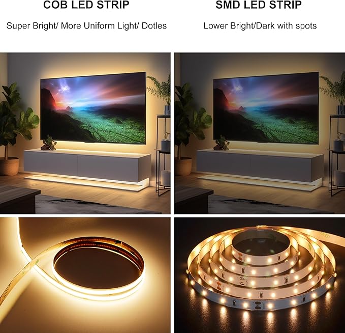 AXMOTUT COB LED Strip Lights with RF Remote, 24V 32.8ft Warm White Dimmable LED Light Strips, High Bright 2700K LED Lights with Power Supply for Room, Kitchen, DIY Home Decoration