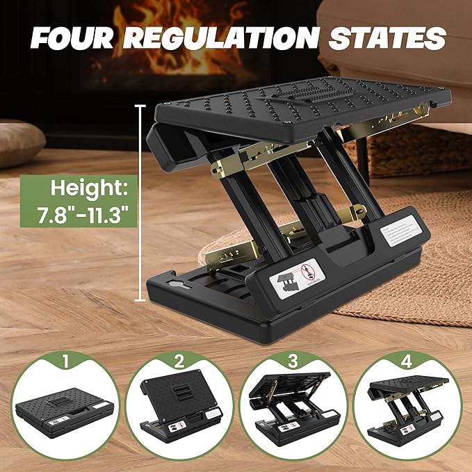 Foot Rest for Under Desk at Work,Height Adjustable footrest,with Massage Roller and Soft Pad,Foldable, Ergonomic,for Car,Office,Computer,Gaming,Adjustable Metal Frame,All-Season Use(Black)