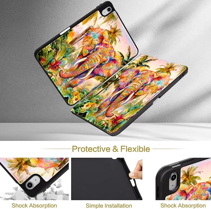 Lokigo iPad (A16) 11th Generation Case 11 Inch (2025), iPad 10th Generation Case 2022, Multi-Angle Viewing 10th/11th Gen iPadCase, Elephant