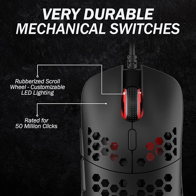 HK GAMING Mira M Ultra Lightweight Honeycomb Shell Wired RGB Gaming Mouse - Up to 12 000 cpi | 6 Buttons - 63g Only (Mira-M, Black)