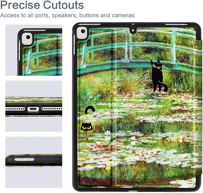 Vimorco Case for iPad Air 3rd 2019, for iPad Pro 10.5 inch 2017/2019, for iPad 9th/8th/7th Generation 10.2 inch,4 Viewing Angles,Pencil Holder,Full Protective Cover,Auto Sleep/Wake,Water Lily and Cat