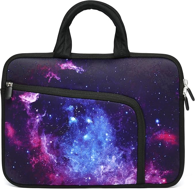 14 15 15.4 15.6 inch Laptop Handle Bag Computer Protect Case Pouch Holder Notebook Sleeve Neoprene Cover Soft Carrying Case with Extra Pockets For Dell Lenovo HP Chromebook (Purple Galaxy 1)