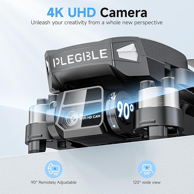 PLEGBLE Drones with Camera for Adults 4K, FPV Drone for Kids Beginners, Foldable RC Quadcopter with 3 Batteries 45 Mins Long Flight Time, Brushless Motor, One Key Start, Toys Gifts for Boys Teen Men