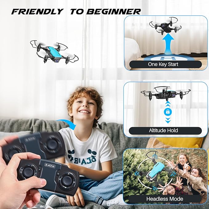 SIMREX Mini Drone with 720P Camera for Kids & Beginners - Foldable RC Quadcopter, Optical Flow Positioning, Altitude Hold, 3D Flip, 2 Batteries 20Min Flight, Safe & Easy Indoor Outdoor Flying Toy Gift (NEW BLUE)