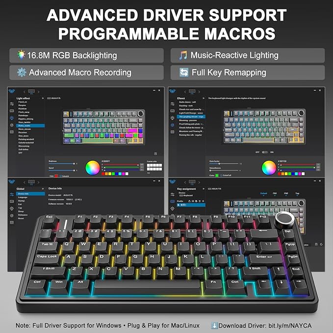 AULA F75 - 75% Wireless Mechanical Keyboard,Hot Swappable Custom Gaming Keyboard with Knob,BT5.0/2.4GHz/USB-C,RGB Backlit,Pre-lubed Switches,Double Shot PBT Keycaps,Creamy Mechanical Gaming Keyboards