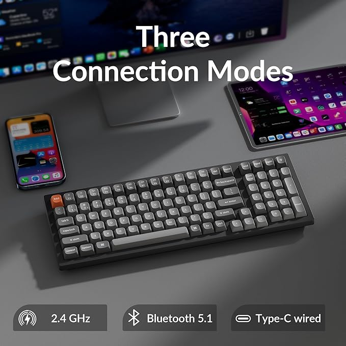 Keychron K4 Max Mechanical Keyboard Wireless with Number Pad, 2.4 GHz/Bluetooth 5.1/Wired Custom Keyboard with 100 Keys, Programmable RGB Backlight Hot-Swappable for Mac Windows Linux