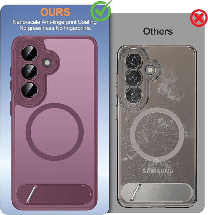 Magnetic for Samsung Galaxy S26 Case, [Compatible with MagSafe][Full Camera Protection][Built-in Invisible Kickstand] Translucent Matte Phone Case for S26 6.3" - Wine Red