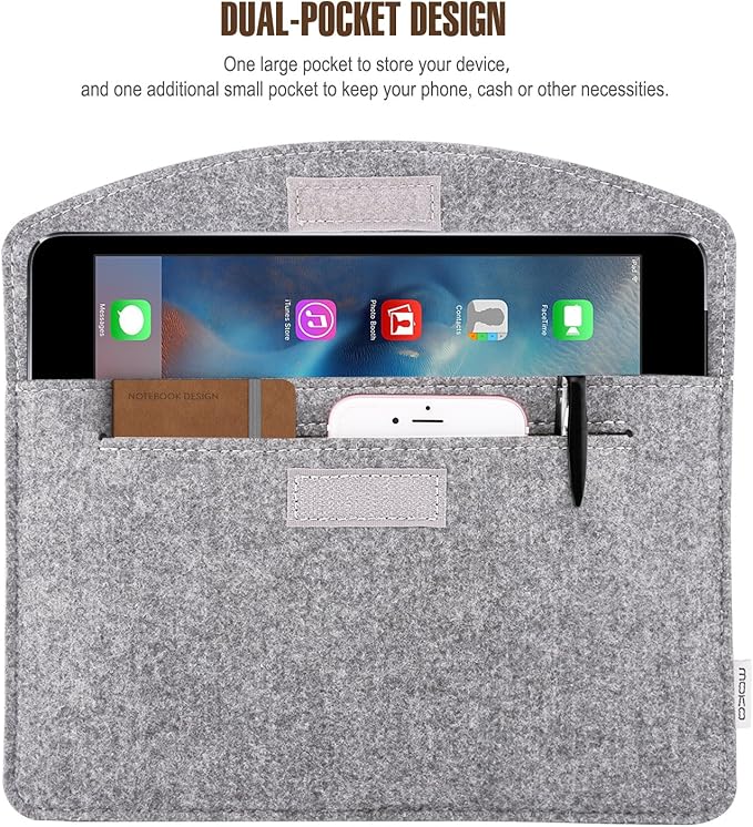 MoKo 7-8 Inch Sleeve Bag, Portable Carrying Protective Felt Tablet Case Cover Fits with iPad mini (A17 Pro) 8.3" 2024, iPad mini 6/5/4/3/2/1, Galaxy Tab S2, Tab A 8.0, ZenPad Z8s 7.9, Light Gray