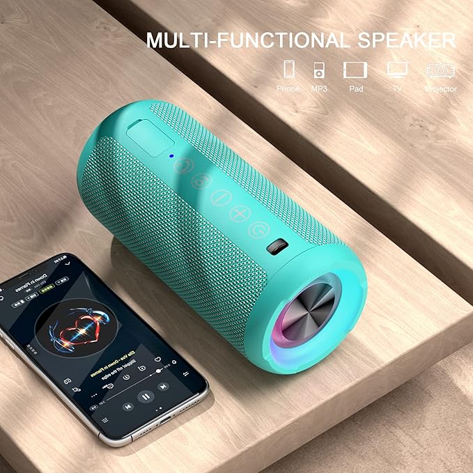 Ortizan Portable Bluetooth Speakers, IPX7 Waterproof Wireless Speaker with 24W Loud Stereo Sound, Outdoor Speaker with Bluetooth 5.3, Deep Bass, RGB Lights, Dual Pairing, 30H Playtime for Home