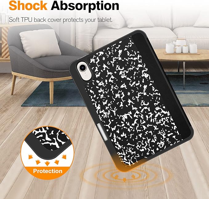 Fintie SlimShell Case for iPad Mini 7 (A17 Pro, 7th Generation) 2024 / iPad Mini 6 (6th Gen) 8.3 Inch - [Built-in Pencil Holder] Soft TPU Protective Stand Back Cover, Composition Book