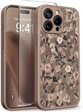 GVIEWIN for iPhone 15 Pro Max Case Compatible with MagSafe, [Military Grade Protection] [Screen Protector] Full Camera Protection Floral Translucent Women Magnetic Phone Case, Apricot Blossom/Brown