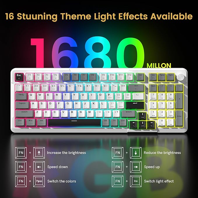 Redragon K742 Wireless Mechanical Gaming Keyboard with Knob, Bluetooth 5.0/2.4GHz/USB C Wired Creamy Keyboard with Number Pad for PC Computer, RGB Backlits, Hot-Swappable with Linear Switches (White)