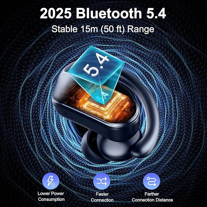 Wireless Earbuds, Sports Bluetooth 5.4 Headphones IPX8 Waterproof, 70H Over Ear Buds with Deep Bass Sound,4 ENC Noise Cancelling Mics, USB-C Fast Charging Earphones with Earhooks for Workout/Running