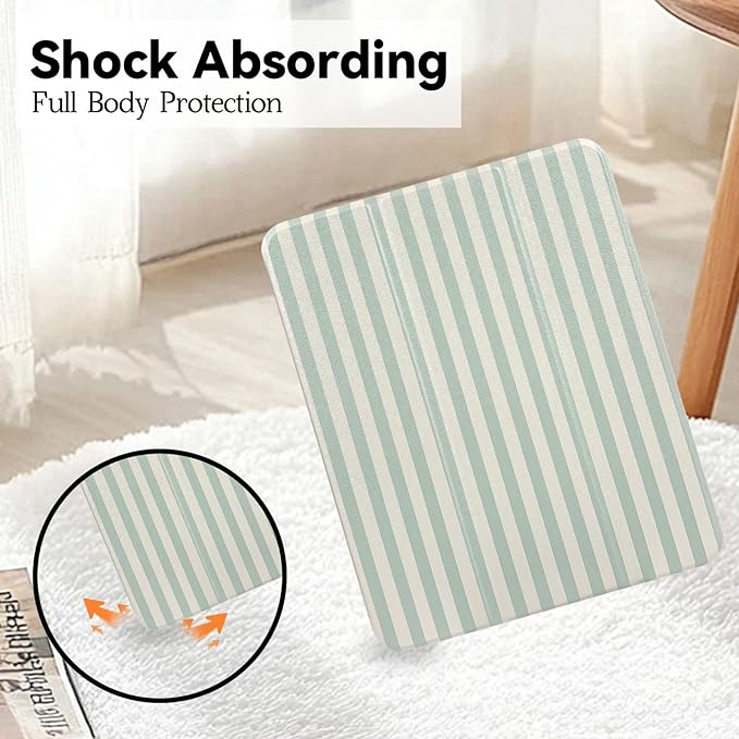 Lovmooful Compatible for iPad Pro 12.9-Inch 2022/2021/2020/2018 (6th/5th/4th/3rd Generation) Case with Pencil Holder Cute Striped with Aesthetic Design Soft TPU Trifold Stand Protective-Green