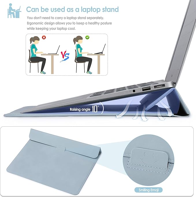 HYZUO 13.3-14 Inch Laptop Sleeve Case with Stand Feature for MacBook Pro 14 M4/M3/M2/M1 Pro/Max 2025-2021, MacBook Pro/Air 13.3, 13.5-13.8 Surface Laptop, HP Spectre X360 13/14, Pale Blue