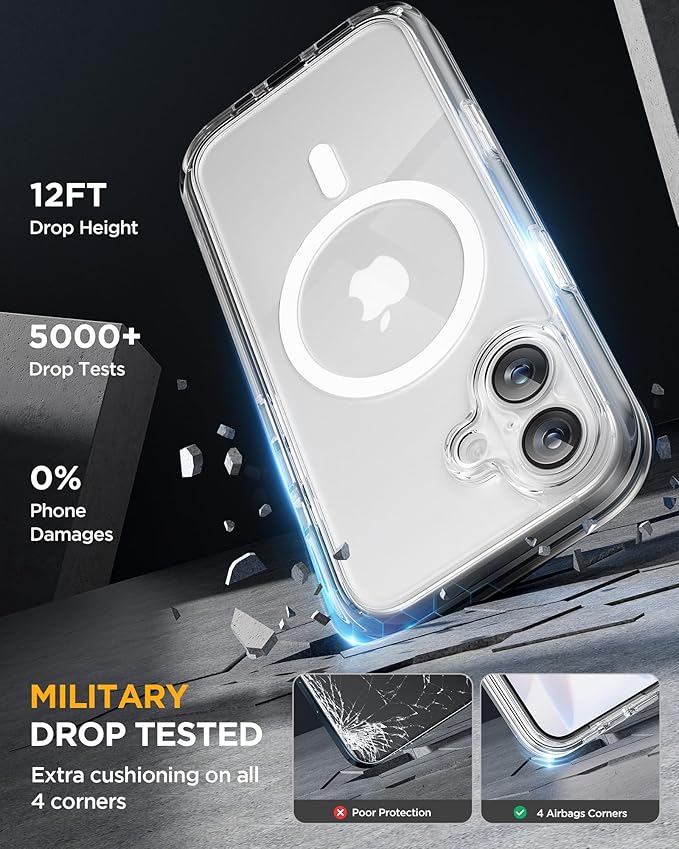 Miracase for iPhone 17 Case 6.3'', Full-Body Military Grade Drop Protection Outdoor Phone case with Built-in Glass Screen &Camera Control,Easy Installation,Compatible with MagSafe,Clear