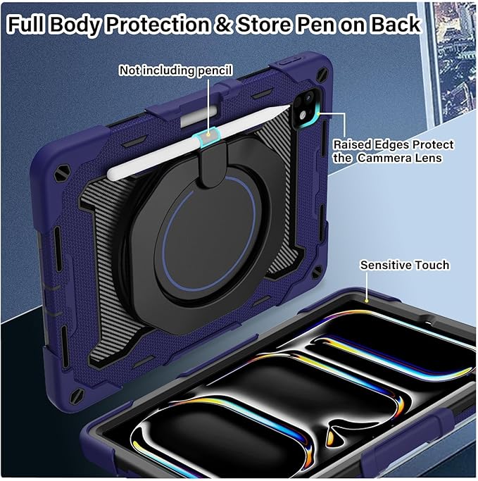 ROISKIN for iPad Pro 11 inch Case (M5/M4 (2025/2024)), Pro 11'' 6th/5th Gen -with HD Screen Protector, 360 Kickstand/Handle, Shoulder Strap, Pen Holder, Heavy Duty Military Grade - Kids Friendly