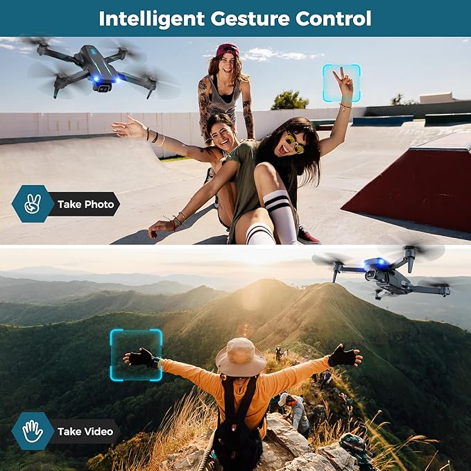Drone with 1080P FPV Camera, Drone for Kids Adults with One Key Take Off/Land, Altitude Hold, 3D Flip, Waypoint Flight, Gestures Selfie, Gravity Control, 3 Speed, 2 Battery, Mini Drone with Camera for Kids 8-12 10-15, Beginners
