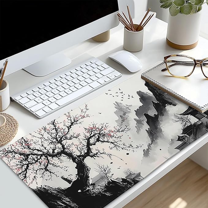 Japanese Mouse Pad XXL 35.4x15.7 Inch Japanese Cherry Blossom Gaming Mouse Pad Non-Slip Rubber Base with Stitched Edges Japanese Anime Desk Mat Extended Large Mousepad for Home Office Gaming Work