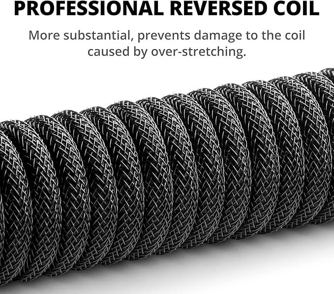 GUNMJO Pro Custom Coiled USB C Cable for Gaming Keyboard, Double-Sleeved Mechanical Keyboard Cable with Slim Type Detachable Metal Aviator, 1.5M USB-C to USB-A, Classic Black Color