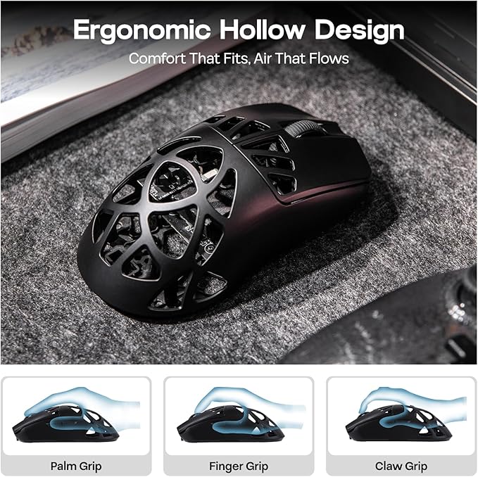 EPOMAKER Carbon X Wireless Gaming Mouse, 400 to 30,000 DPI Adjustable, PAW3950 Sensor, 50g Lightweight, Carbon Fiber Shell, 2.4G/BT/USB-C Rechargeable Wireless Mouse for PC/Mac/Linux (Classic Black)