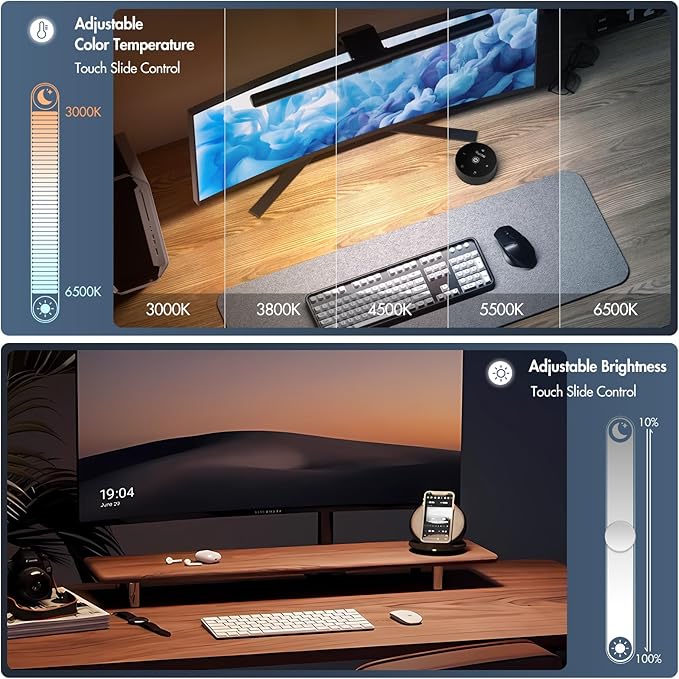 Quntis Monitor Light Bar with Remote, Fit for Curved Monitors/Camera Base, Eye-Care Computer Monitor Lamp Dimmable with Auto-Dimming, No Glare Work Office Gaming Desk Lamp, Gray, Mother's Day