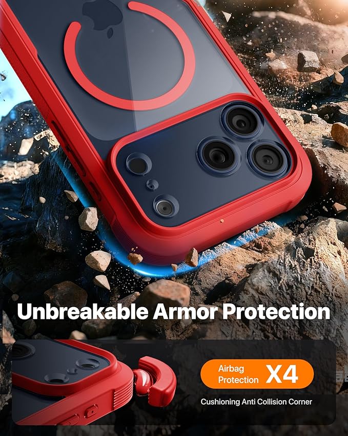 Diaclara Magnetic Designed for iPhone 17 Pro Case 6.3'' Full Body Bumper,[Compatible with MagSafe] Military Drop Proof Phone Case with Built-in Screen Protector,Easy Install,No Gap,Red