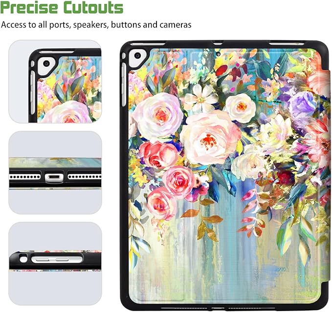 for iPad Air 2/1 Case 2014/2013, for iPad 5Th/6Th Generation Case 2017/2018, Slim fit iPad Cases 5th/6Th Generation 9.7-inch, 4 Viewing Angles/Typing Stand/Pencil Holder, Oil Painting Flowers