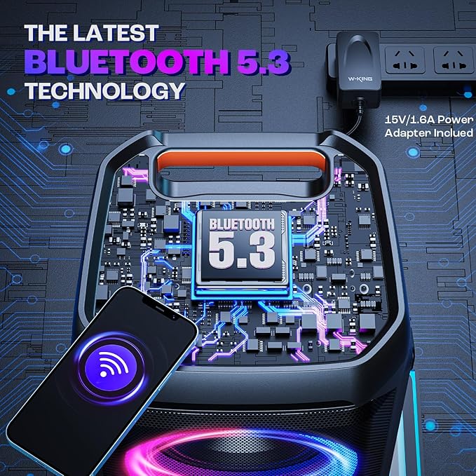 W-KING Portable Bluetooth Speaker 240W, Loud Boom Box with Deep Bass Subwoofers, IPX6 Waterproof Party Outdoor Speaker, Speakers Bluetooth Wireless, RGB Lights, 24H, Mic&Guitar Input, Echo, EQ, AUX